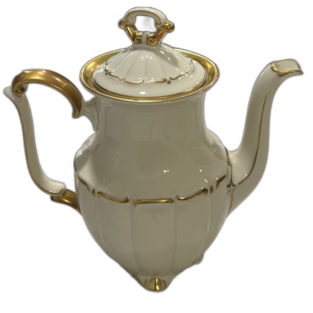 Vintage AL-KA Kunst Alboth Kaiser Germany Ivory with Gold Trim Teapot Coffee Pot